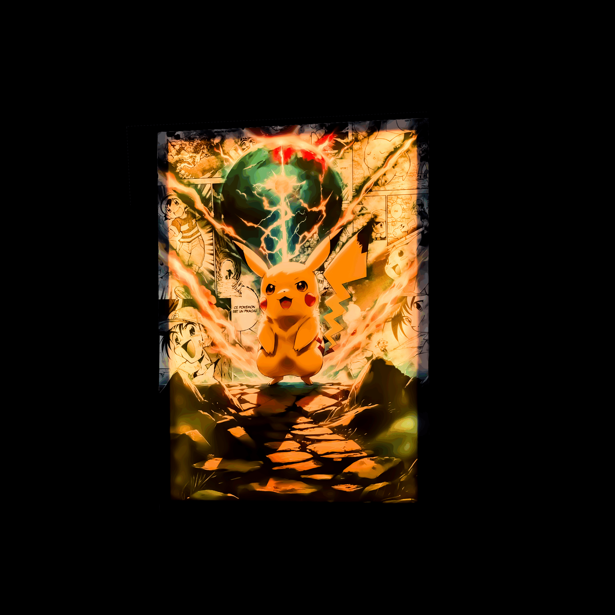 tableau Pokémon Pikachu énervé lumineux de chez acideanime